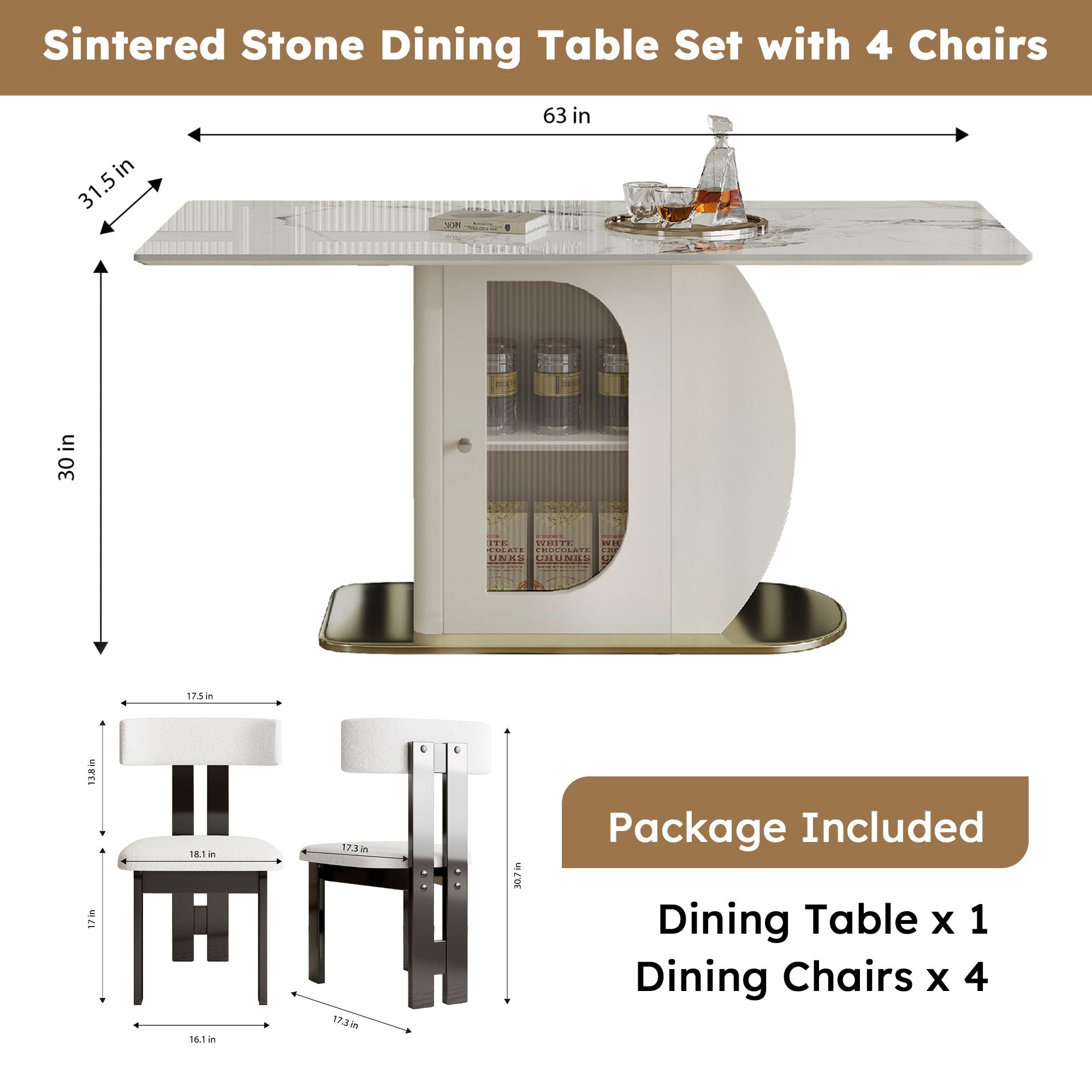 Modern Dining Table Set With Storage and Chairs