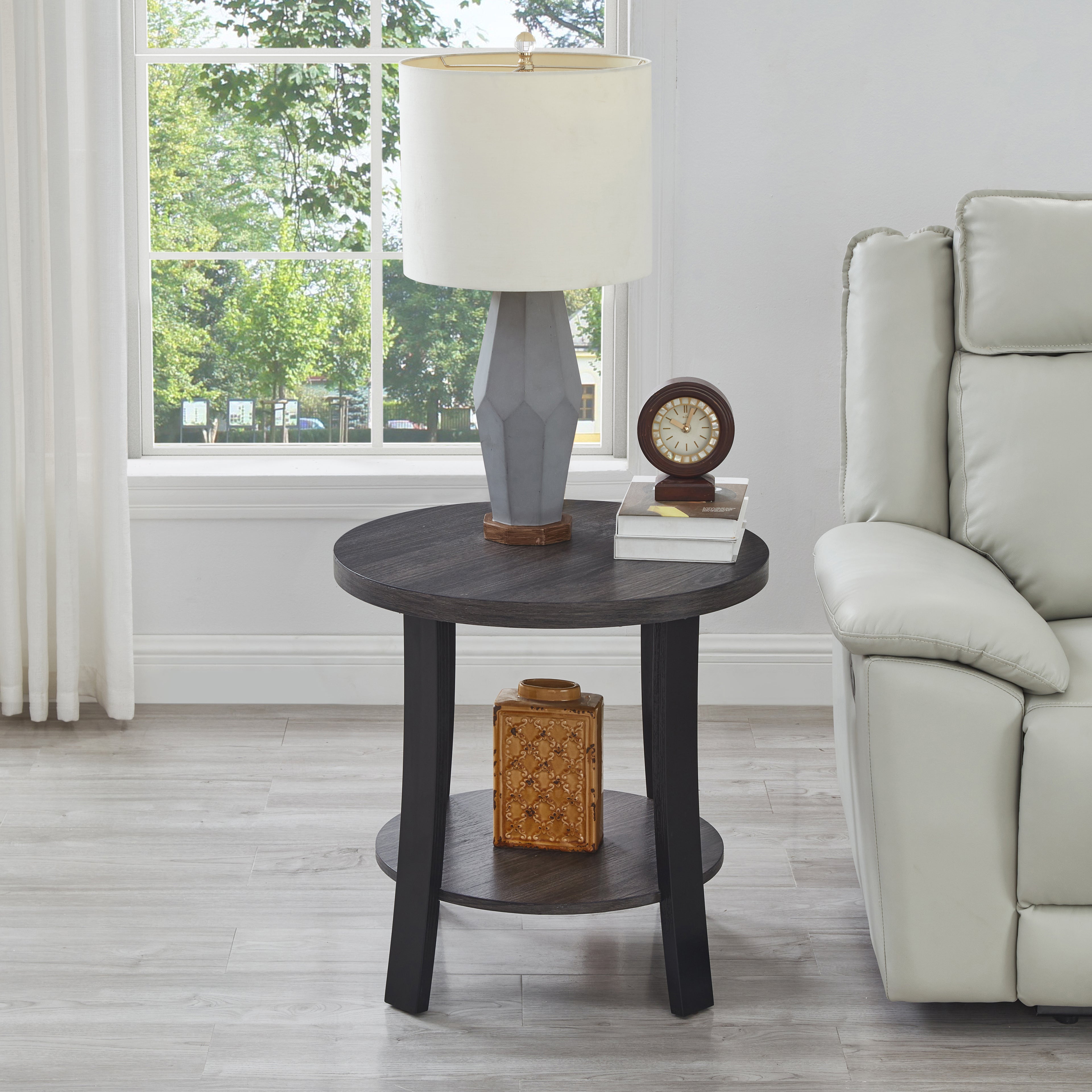 Anze Contemporary Oval Wood Shelf 3-Piece Coffee Table Set