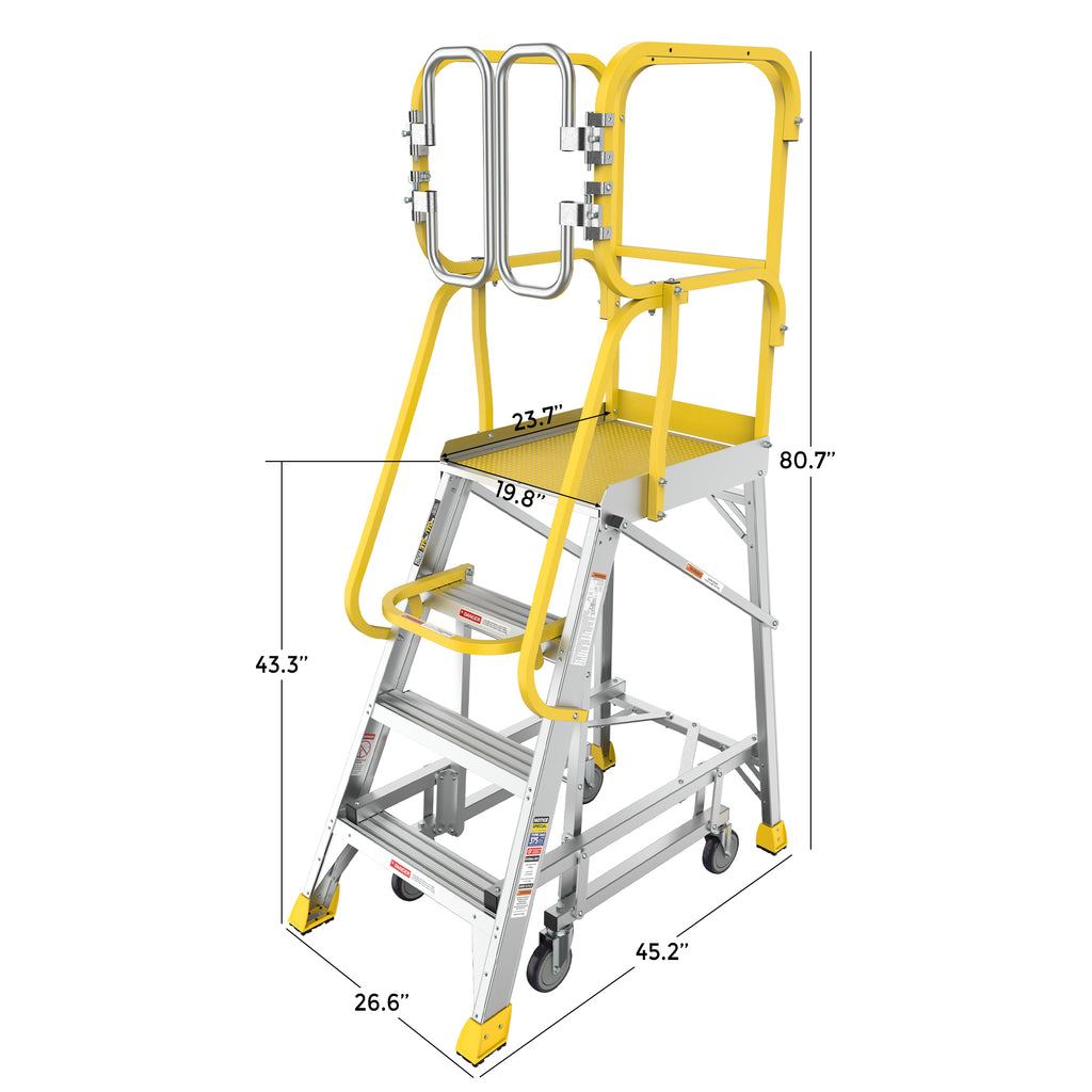 4 Step 375lbs Aluminum Rolling Platform Ladder