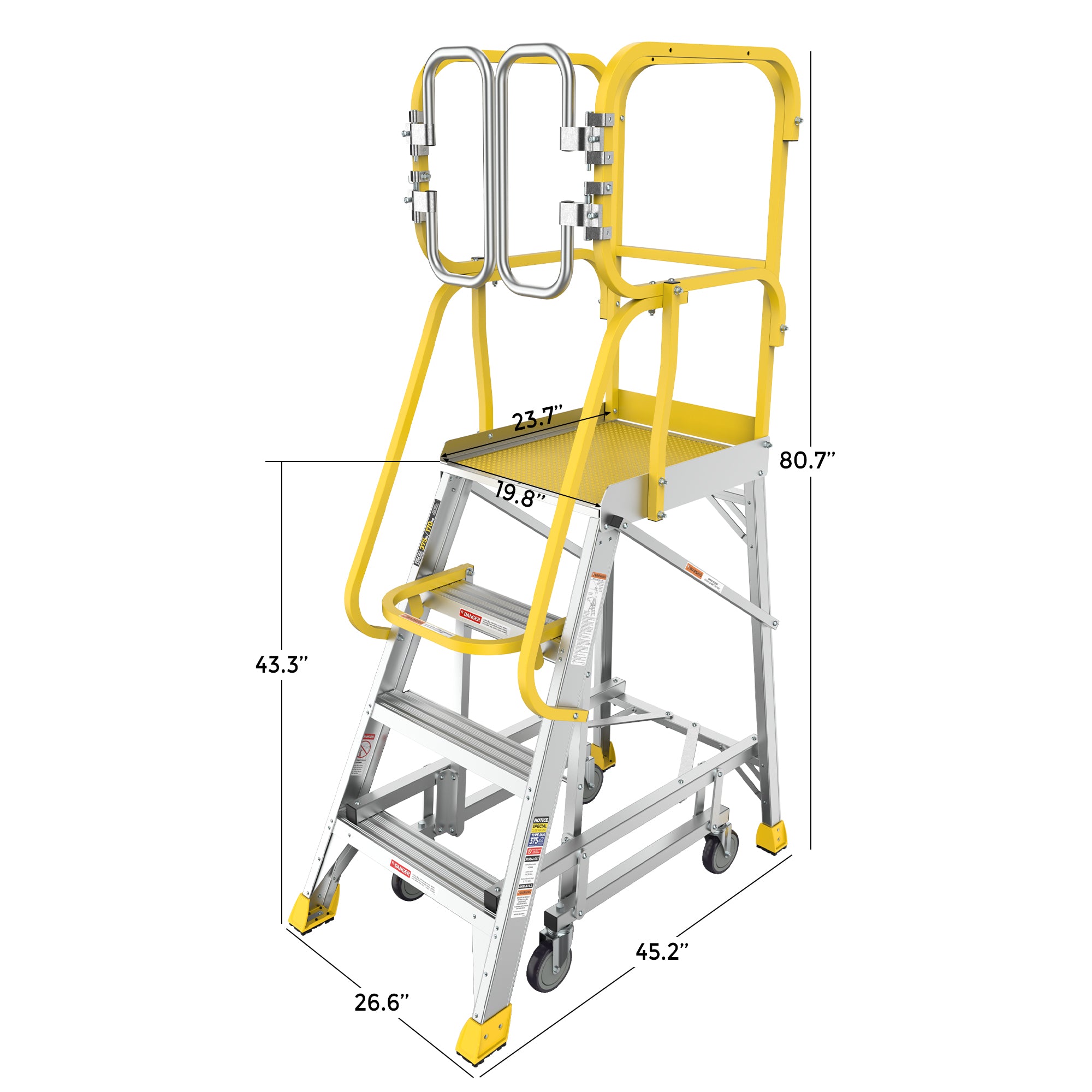 4 Step 375lbs Aluminum Rolling Platform Ladder
