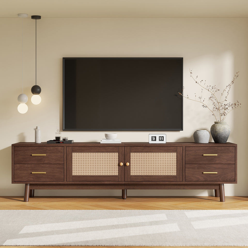 70-Inch Modern TV Stand with Rattan Doors