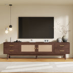 70-Inch Modern TV Stand with Rattan Doors