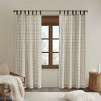 Plaid Faux Leather Tab Top Curtain Panel with Fleece Lining