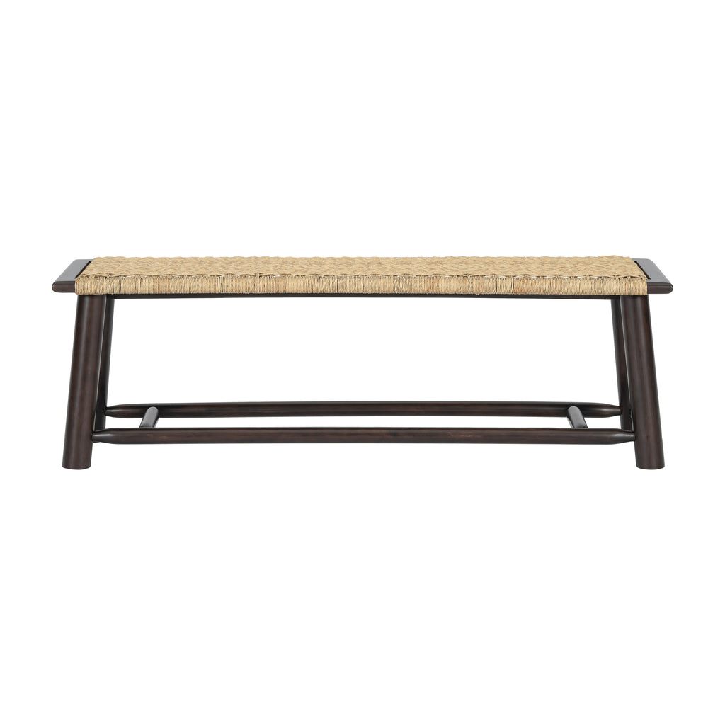 Farmhouse Modern Solid Wood Rattan Bench - 59 Inch