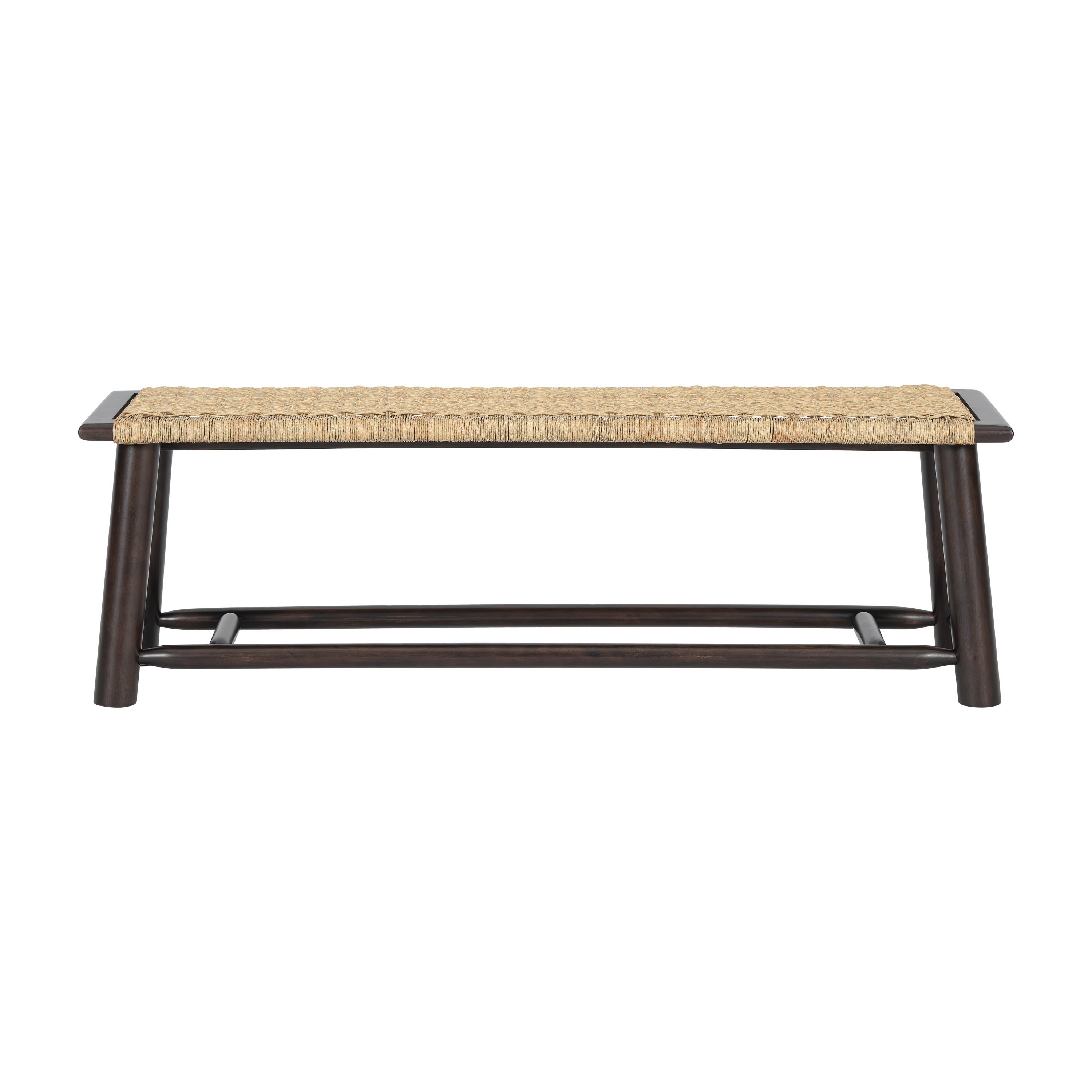 Farmhouse Modern Solid Wood Rattan Bench - 59 Inch