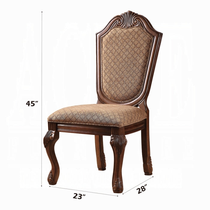 Chateau Fabric & Cherry Finish De Ville Side Chair Set of 2