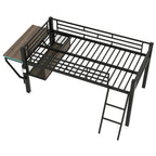 Gaming Mid Loft Bed With Desk & LED, Twin Size