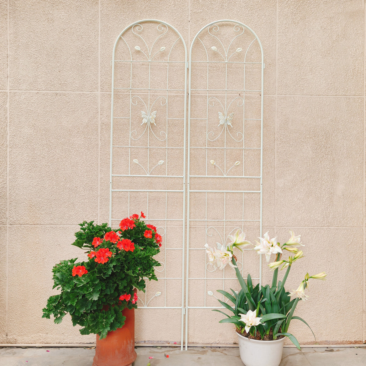 4-Pack Metal Garden Trellis, 86.7-Inch, Rustproof Iron, Cream White