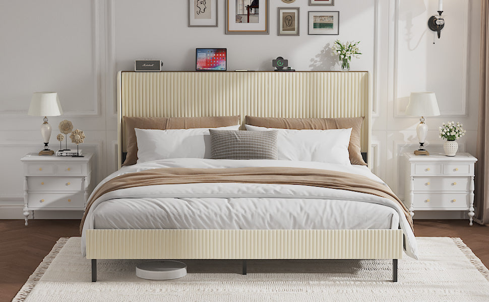 Queen Size Platform Bed with Charging Station