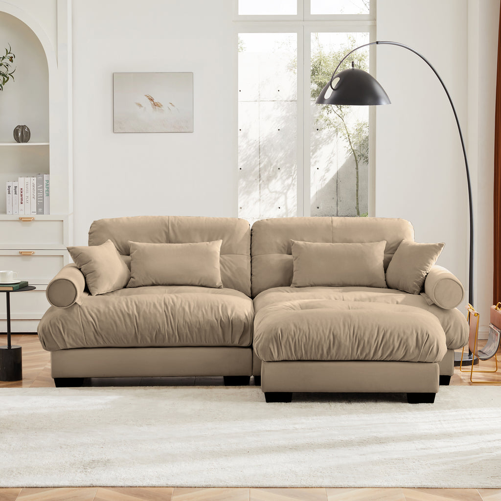 Over Size Modern Two-Seater Sofa with Ottoman, Velvet 2-Seater