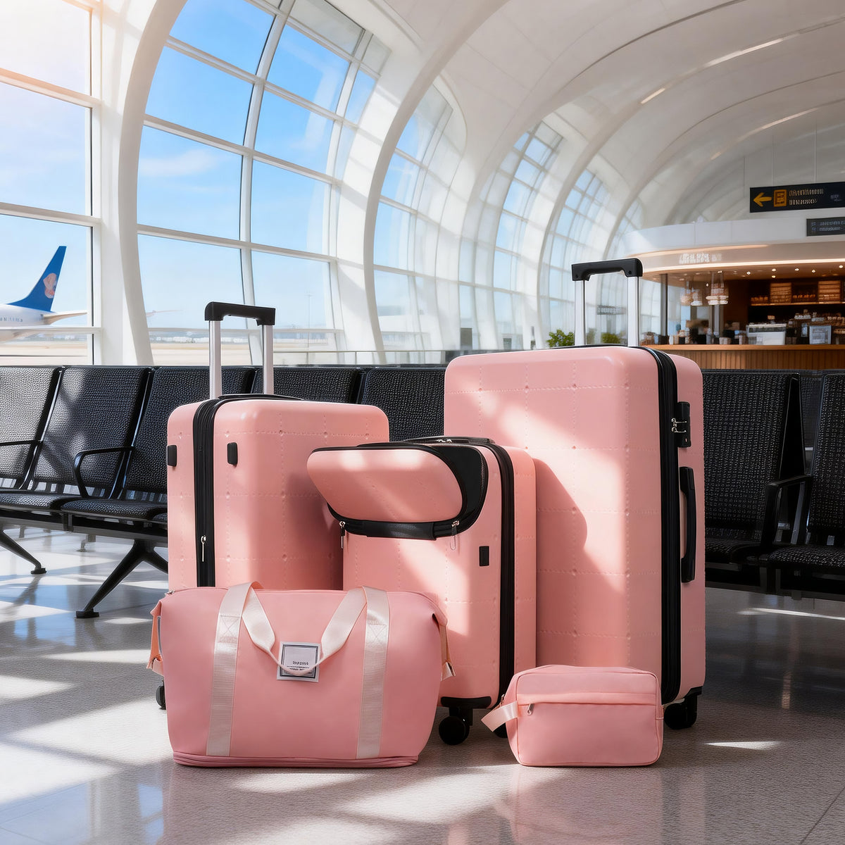 Hardside Luggage Set 5 Piece with Carry-On, 24-Inch and 28-Inch Expandable Suitcases, Light Pink