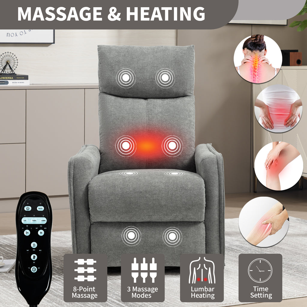 Heat Massage Manual Recliner Chair with Rocker and Swivel in Fabric