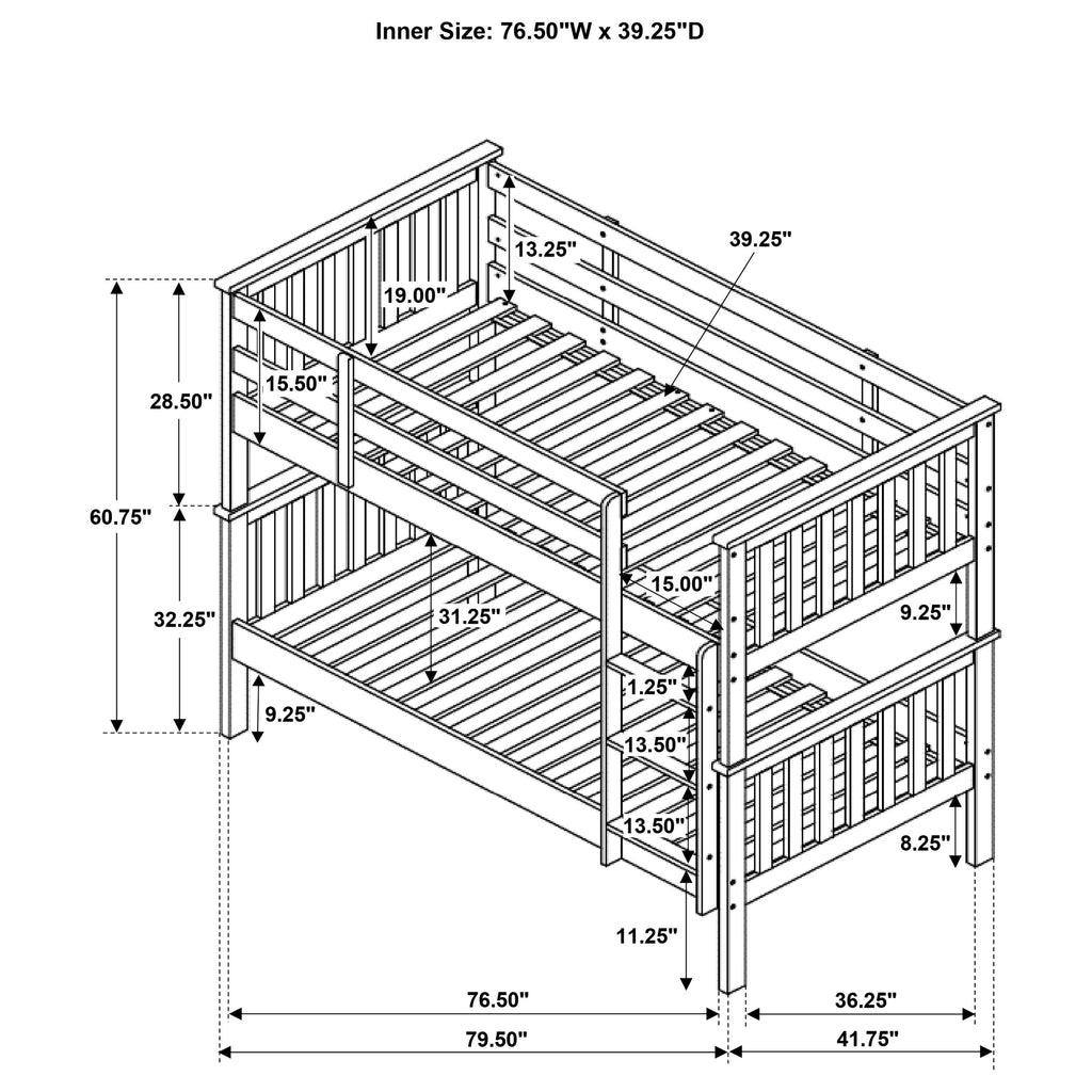 White Slatted Headboard Twin/Twin Bunk Bed