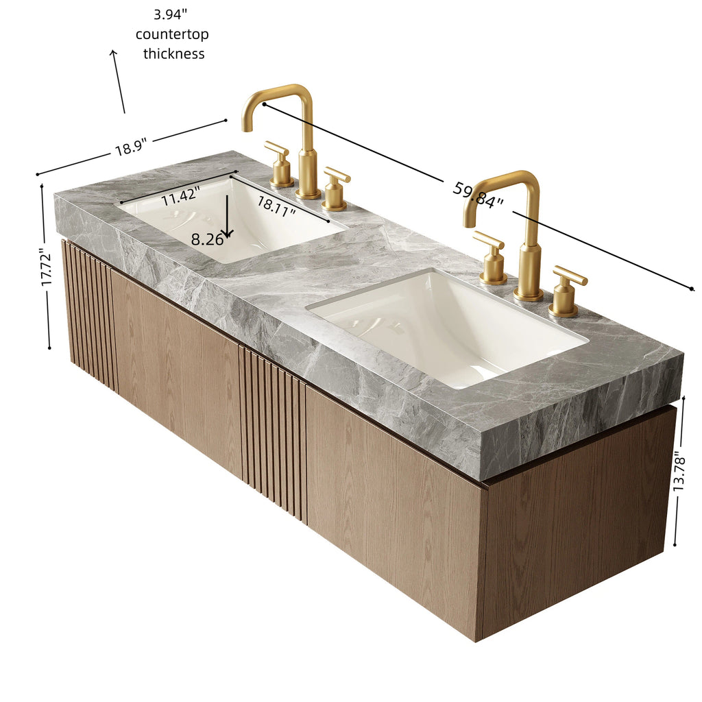MURI 60" Bathroom Vanity & Sink, Floating Storage Cabinet