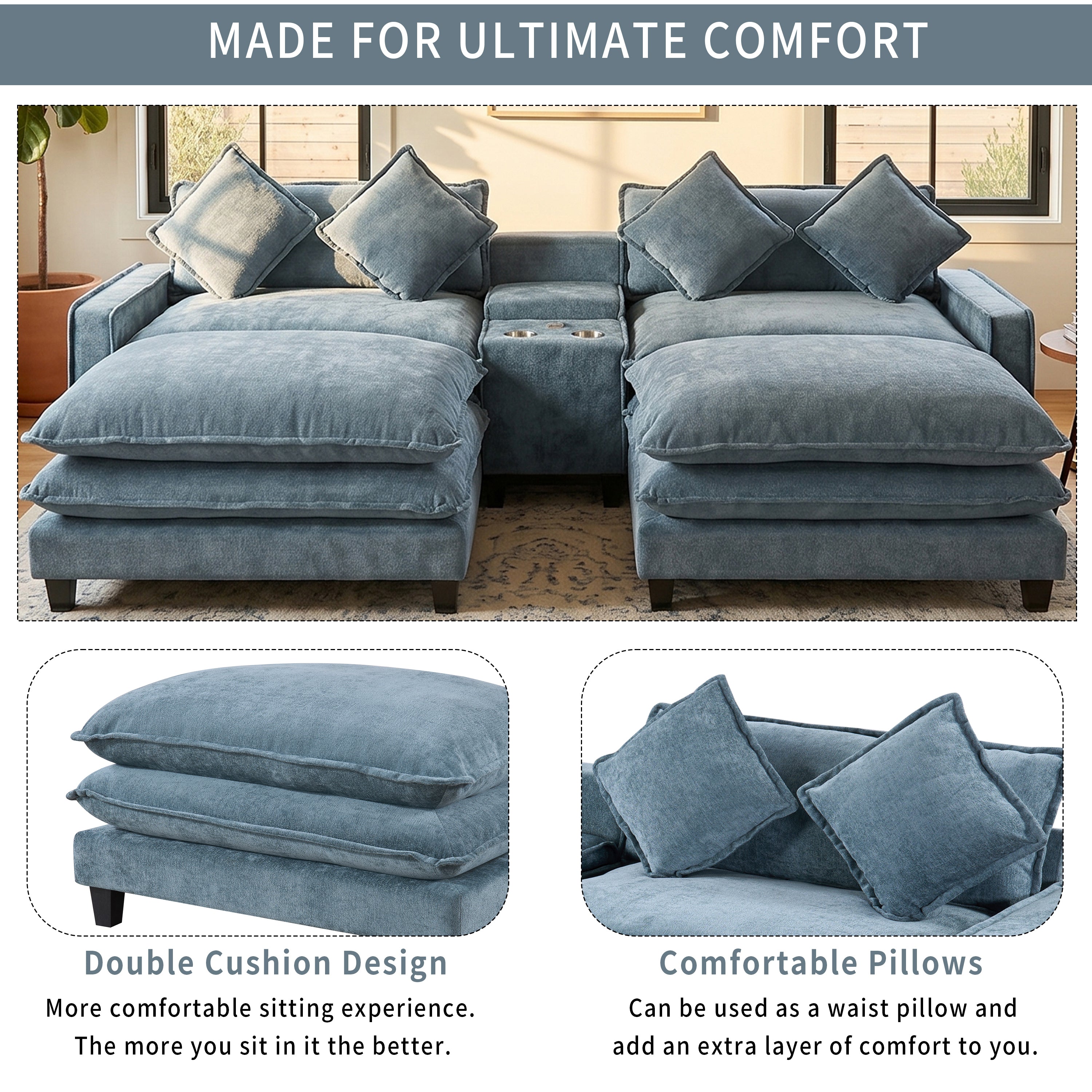 111" Sectional Sofa Chenille Upholstered Sofa