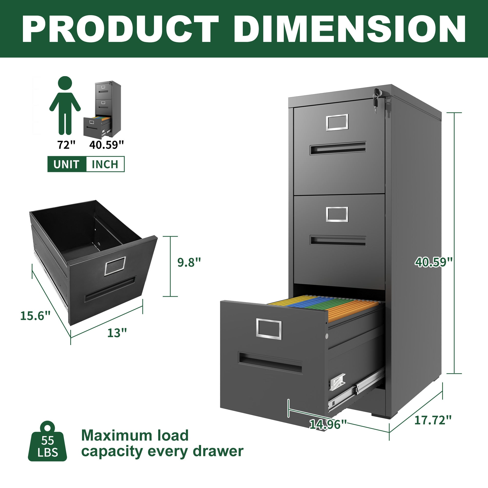 3 Drawer File Cabinet with Lock