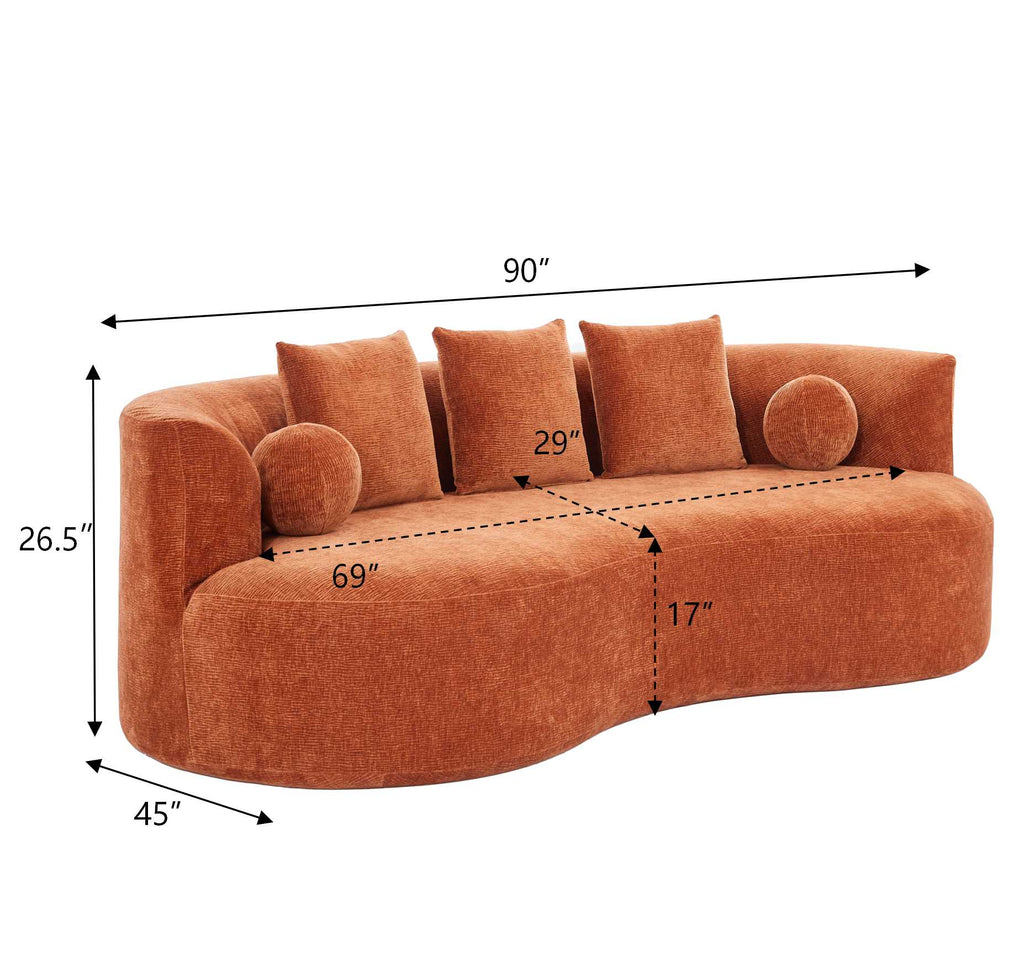 90 In. Curved Modern Chenille Sofa