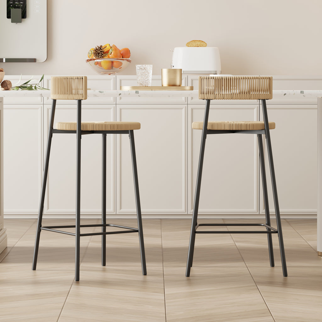 Hand Woven Bar Stools with Back Set of 2