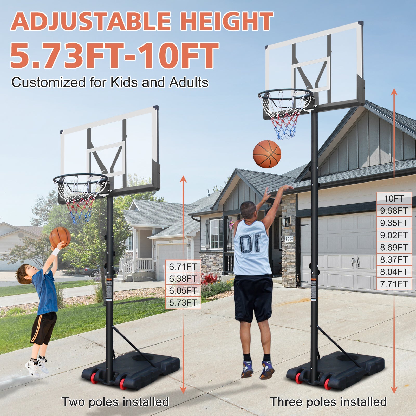 Basketball Hoop 5.73-10FT Height Adjustable