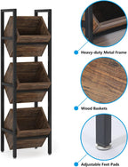 15" 3-Tier Industrial Basket Stand with Angled Baskets