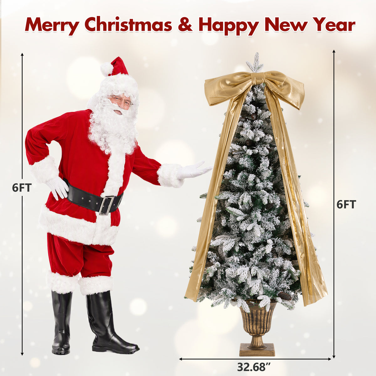6FT Pre-Lit Flocked Christmas Tree with Real Pine Cones