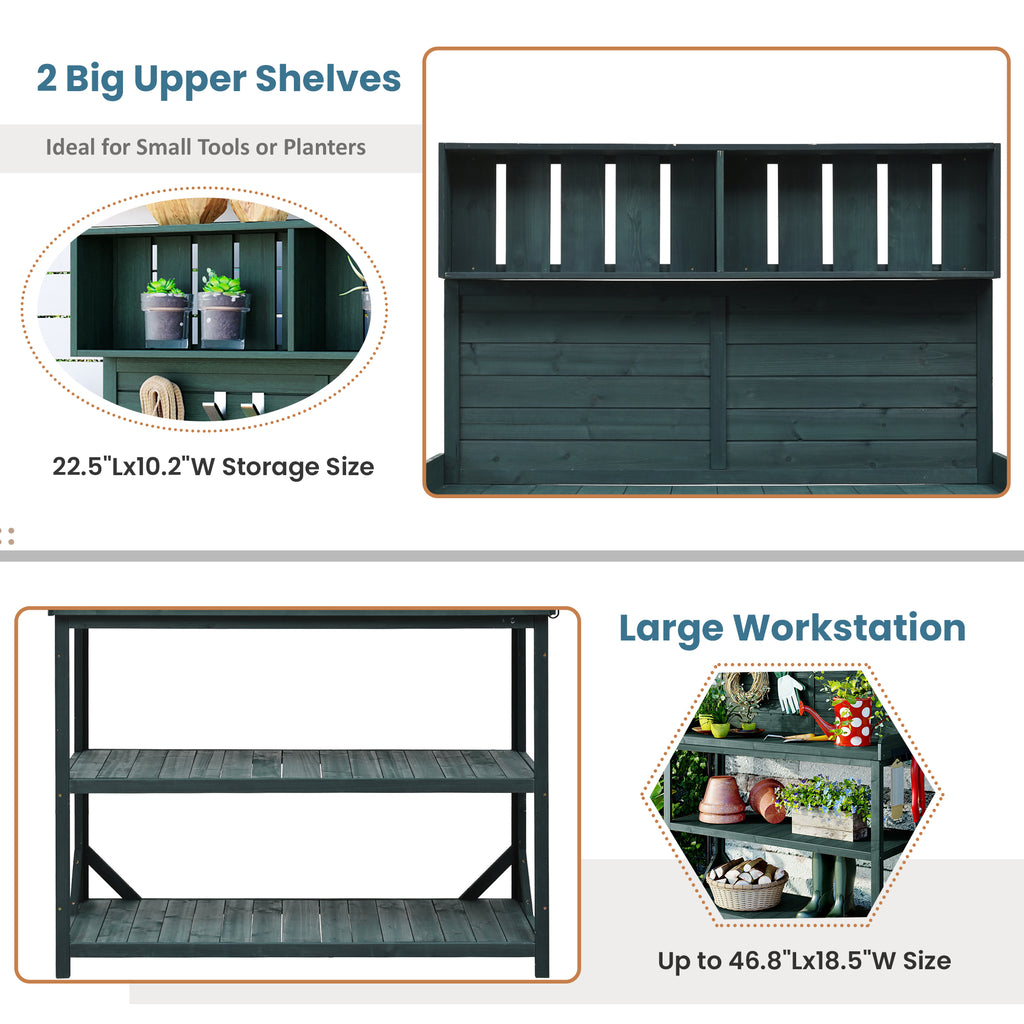 TOPMAX 65" Large Wooden Farmhouse Rustic Outdoor Potting Bench