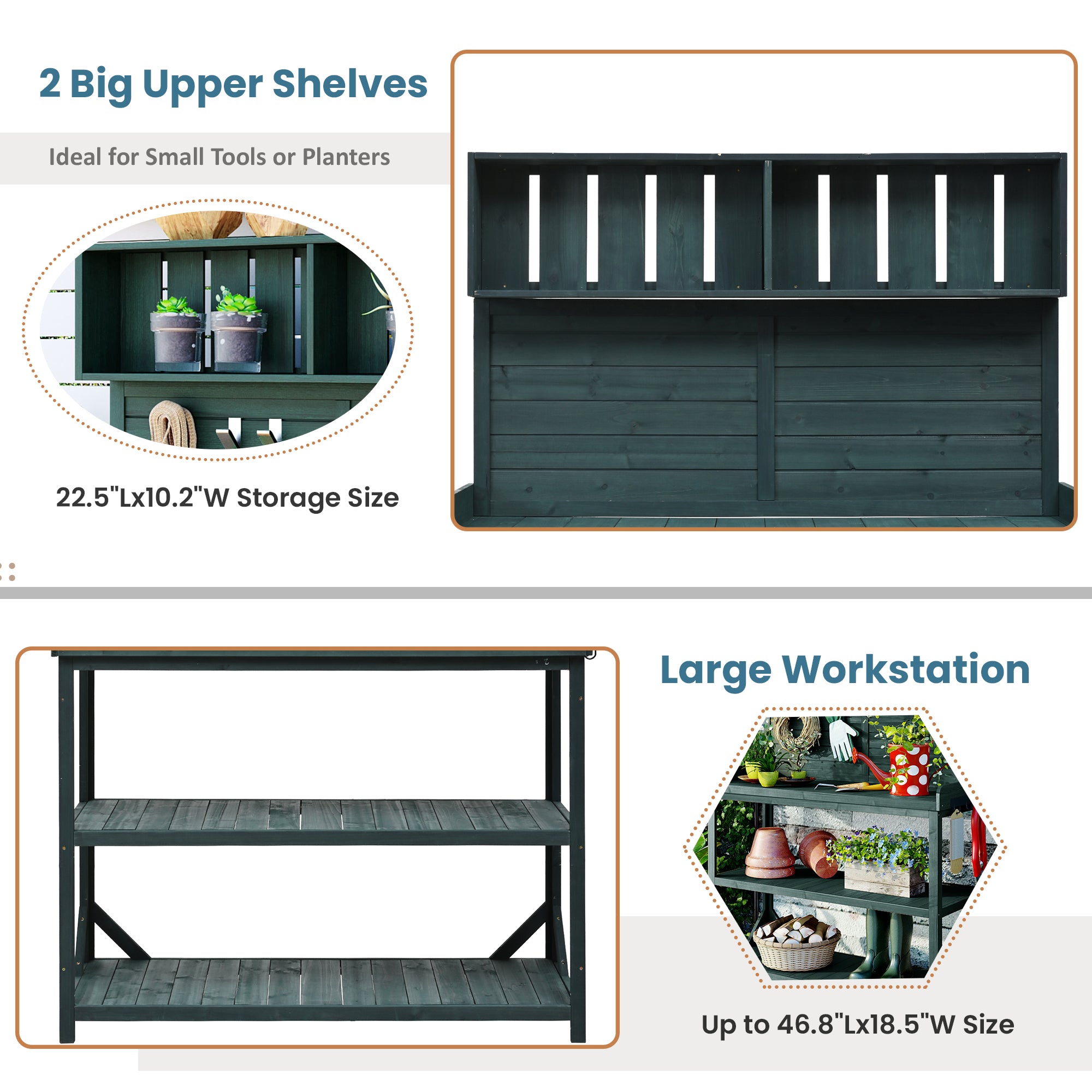 TOPMAX 65" Large Wooden Farmhouse Rustic Outdoor Potting Bench