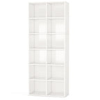 71.65" White Narrow 12-Cube Modern Bookcase