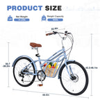 6 Speed Steel Frame 24 Inch Commuter Bike for Adults