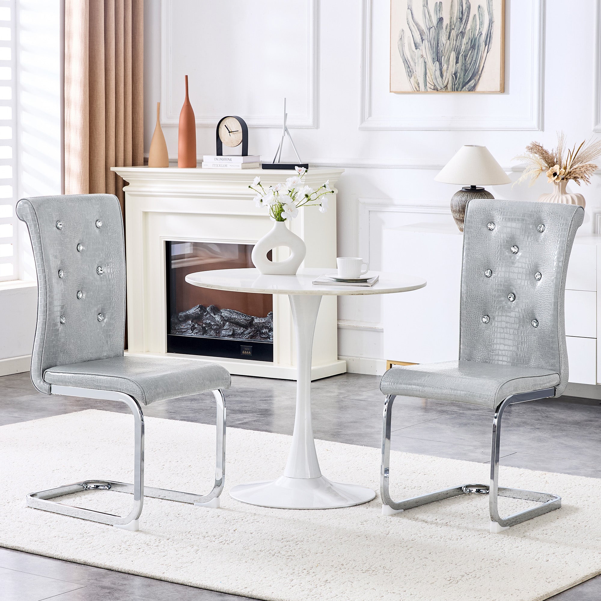 Set of 2 Retro Alligator Skin Upholstered Dining Chairs