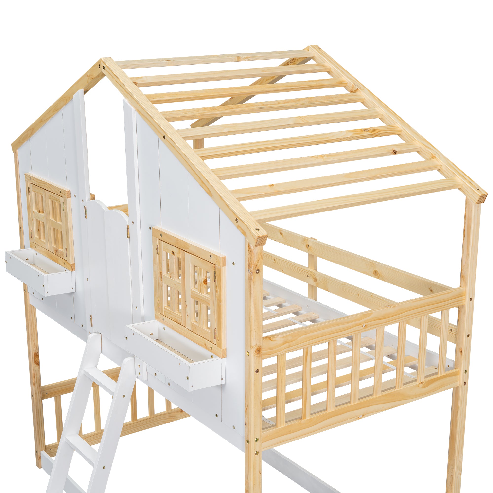 Twin Over Twin House Bunk Bed with Roof