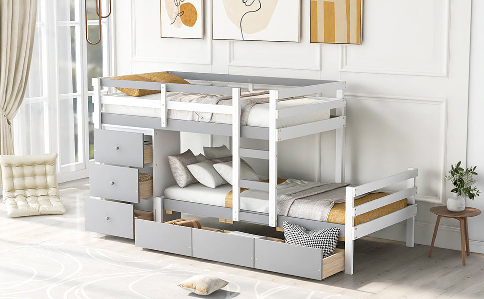 Twin Over Twin Loft Bunk Bed with Drawers and Ladder