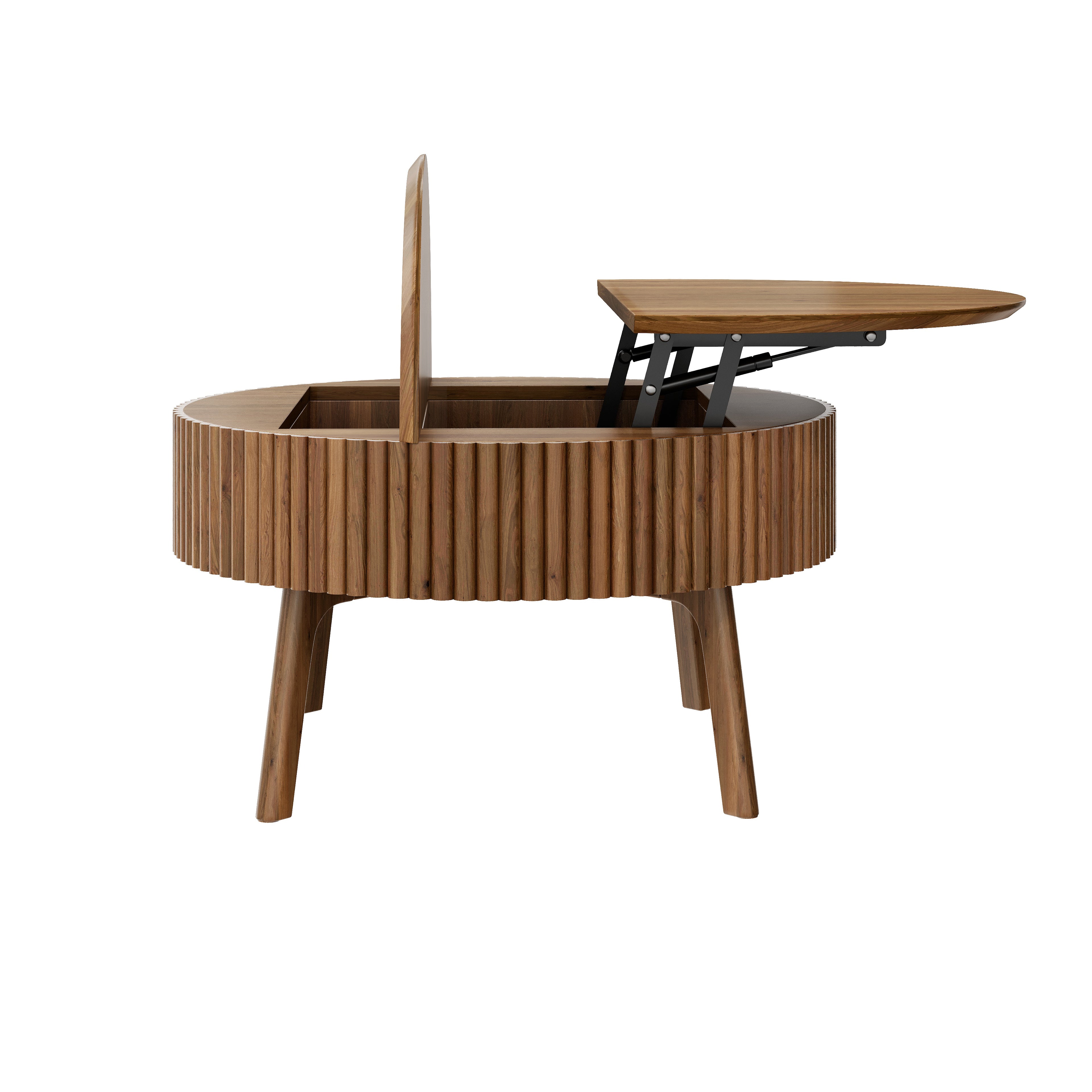 Modern Round Lift-Top Coffee Table with Half Flip-Top & Hidden Storage