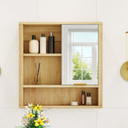 Natural Wood Finish Wall Mounted Mirror Cabinet