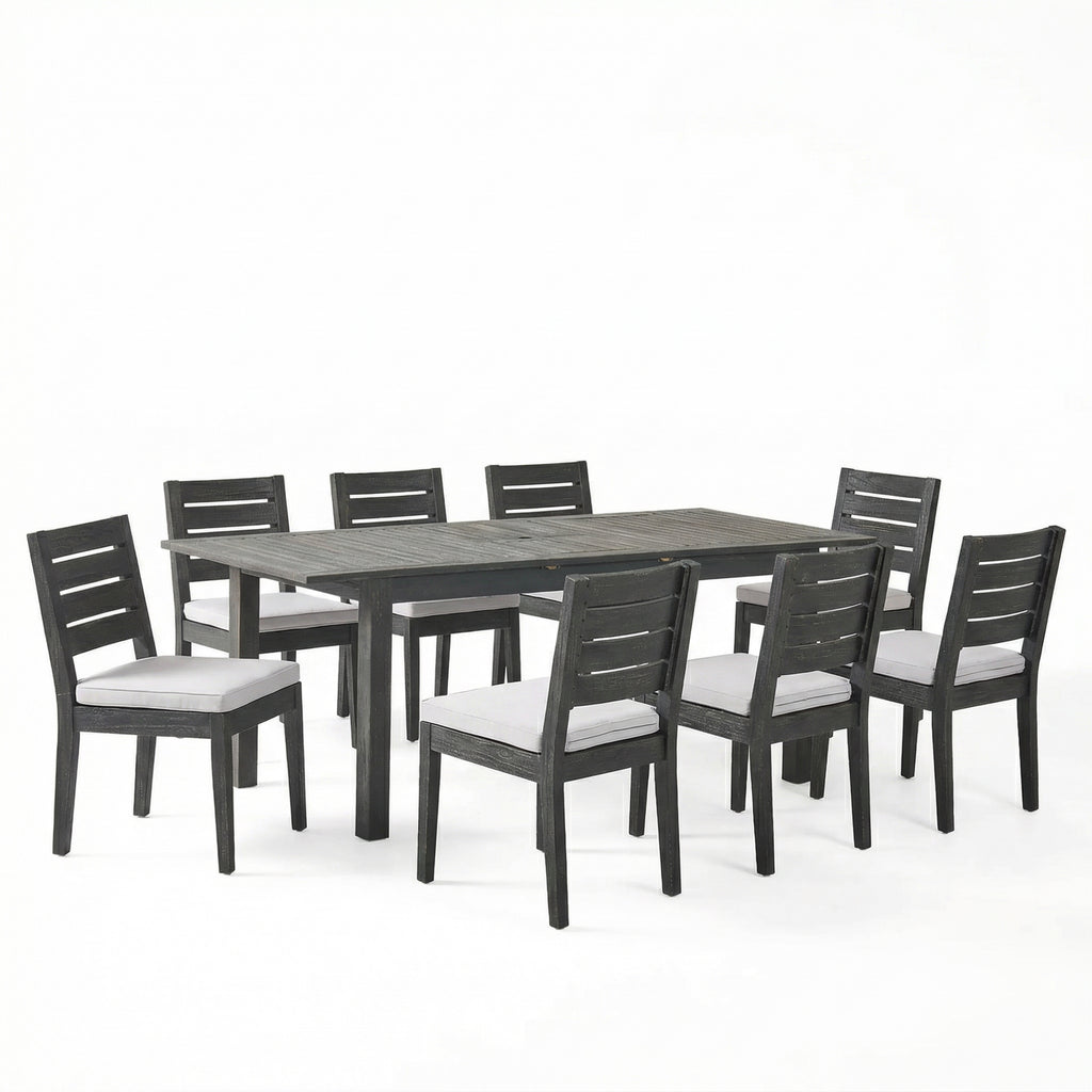9-Piece Outdoor Dining Set, Extendable Acacia Wood Patio Table