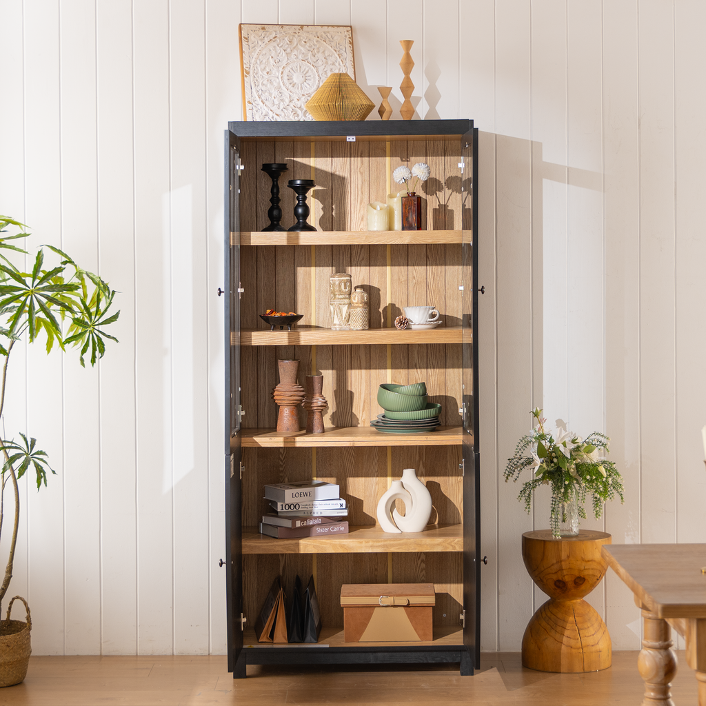 74.5''H Ash Wood Grain Display Cabinet