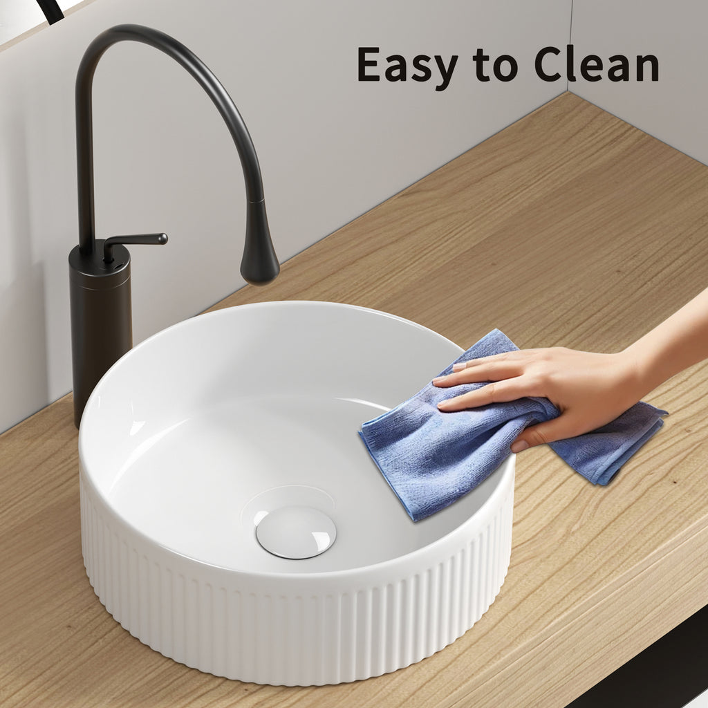 Small Bathroom Sink - 14 Inch Round Porcelain Ceramic