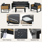 Aluminum Frame Large 4-Piece Outdoor Patio Furniture Set
