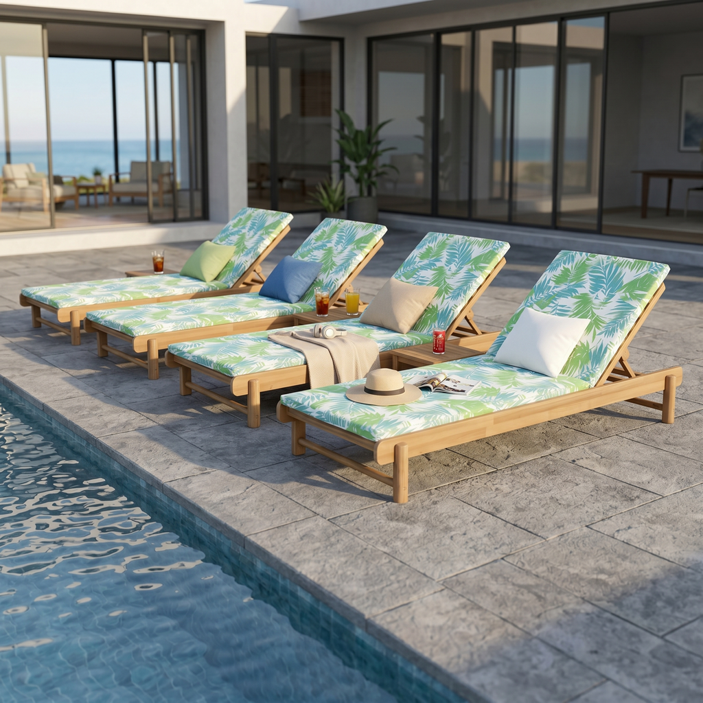 Light Teak Acacia Wood Chaise Lounge Set