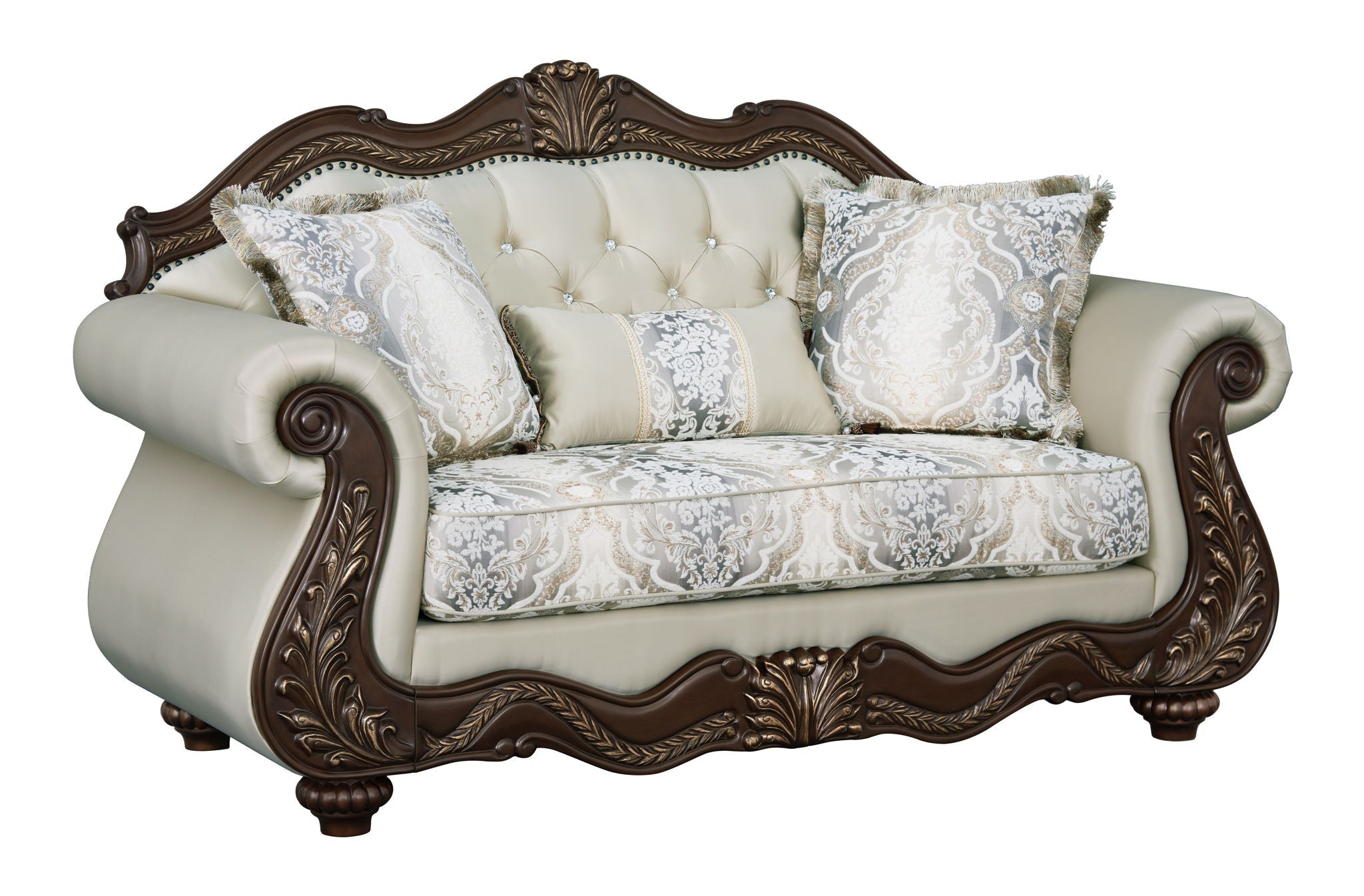 Pierce Loveseat With 3 Pillows - Beige / Cherry