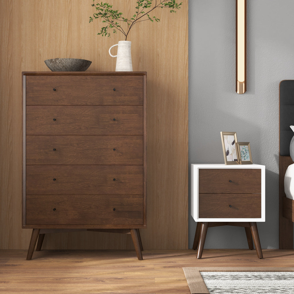 Caroline Mid Century Modern Style 2-Drawer Nightstand