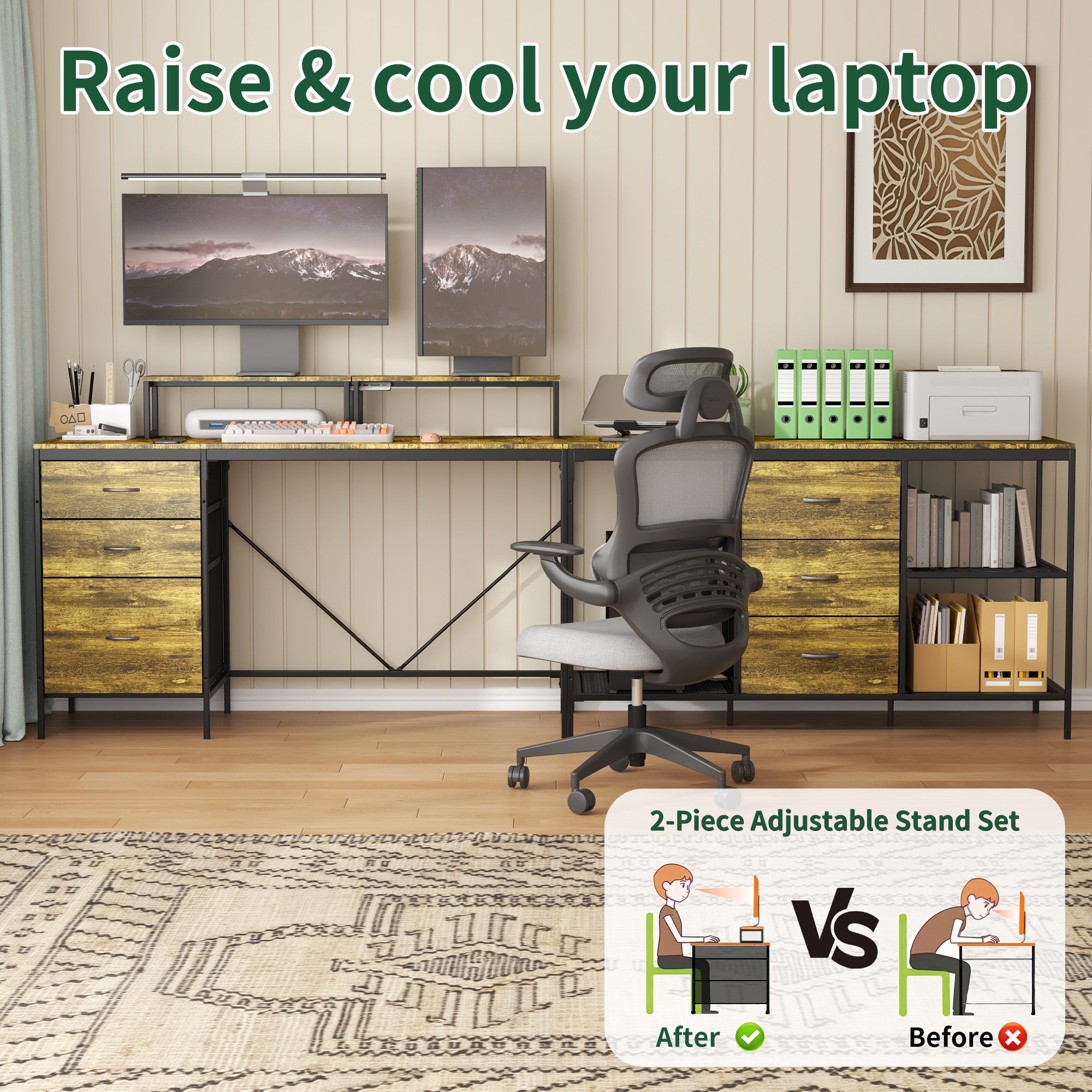 114 Inch L-Shaped Desk with Power Outlets & USB-C