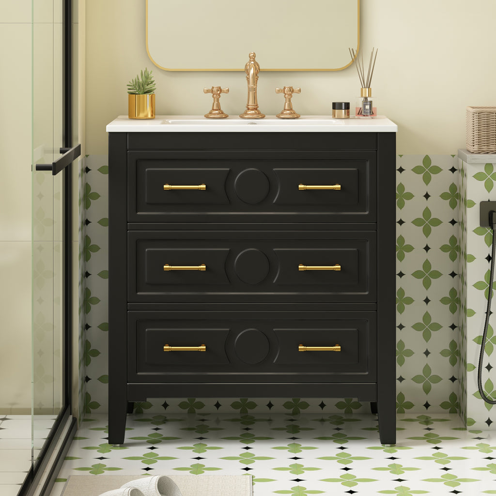 30" Bathroom Vanity with Ceramic Sink Combo