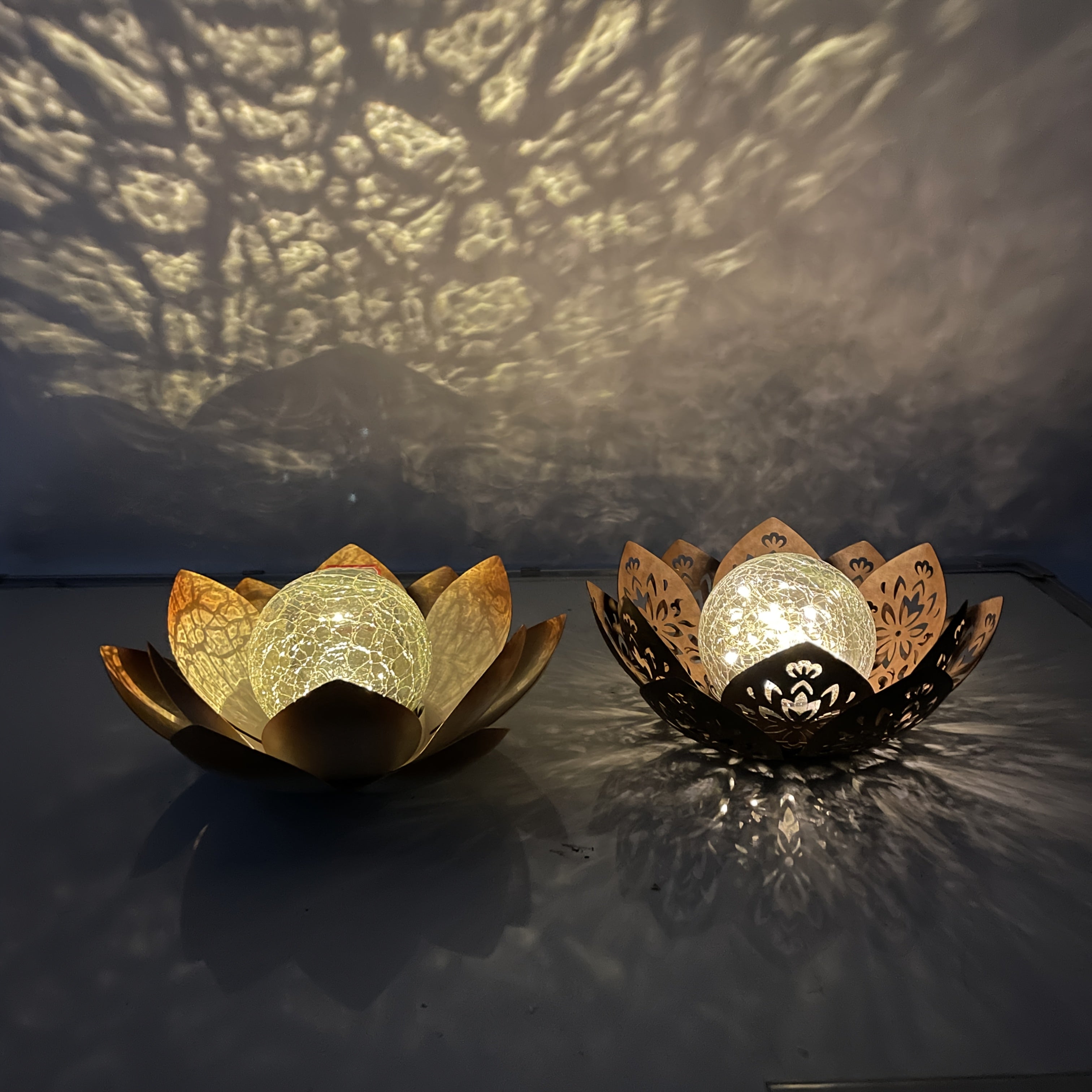 Set of 2 Lotus Solar Garden Lights – Waterproof Cracked Glass Outdoor Decor Lamps