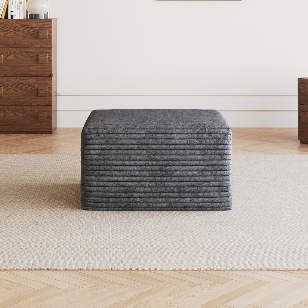 Dark Grey Plush Corduroy Sofa Ottoman