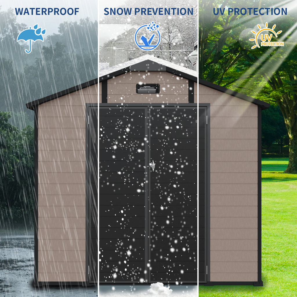 8x10 FT Plastic Outdoor Storage Shed - Lockable Resin Tool Shed
