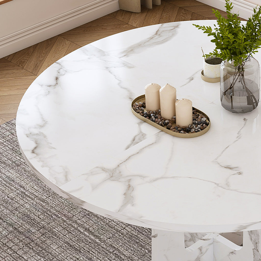 47.24" Round Dining Table for 4 - Farmhouse MDF Table with Marble