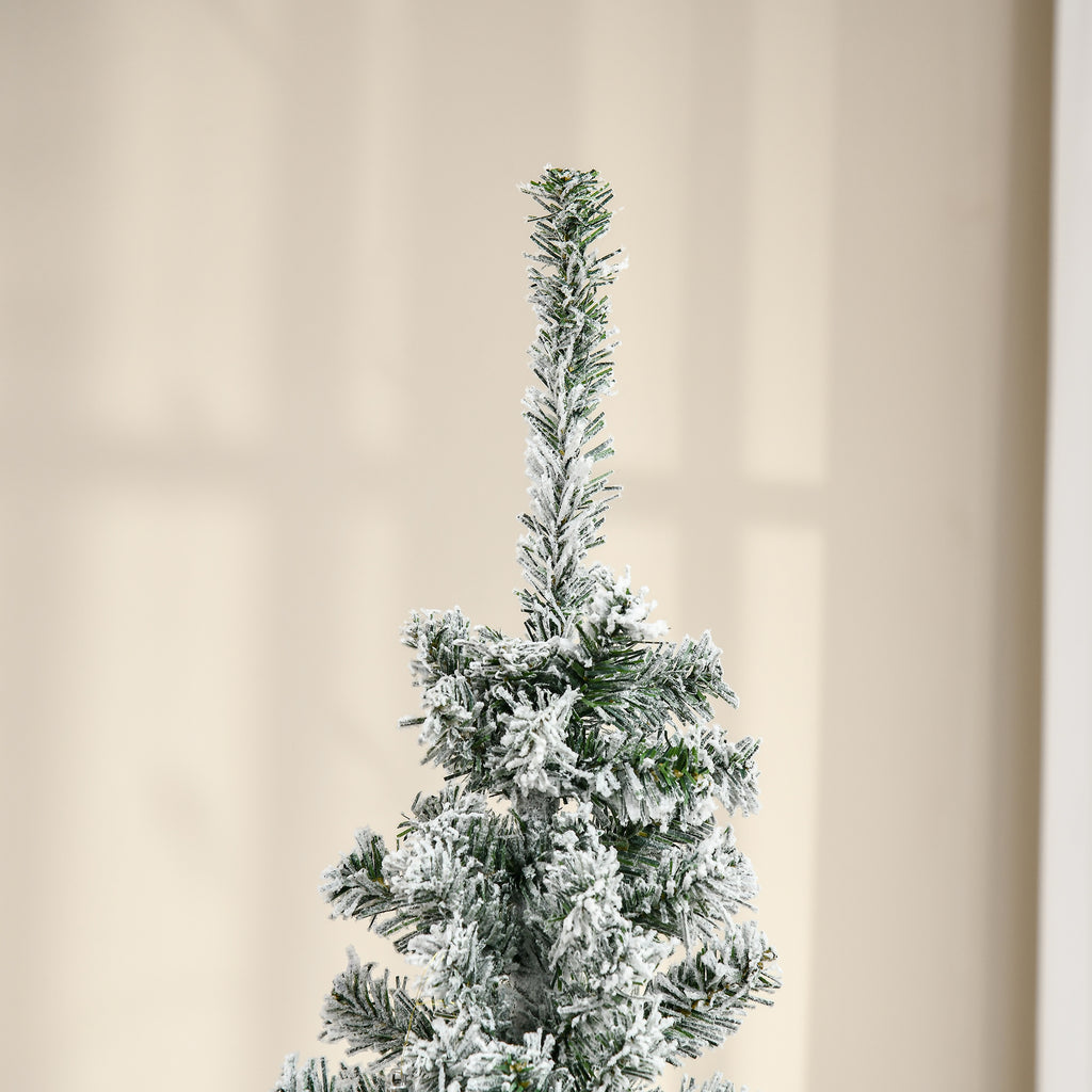 HOMCOM 6' Tall Unlit Snow-Flocked Slim Artificial Christmas Tree