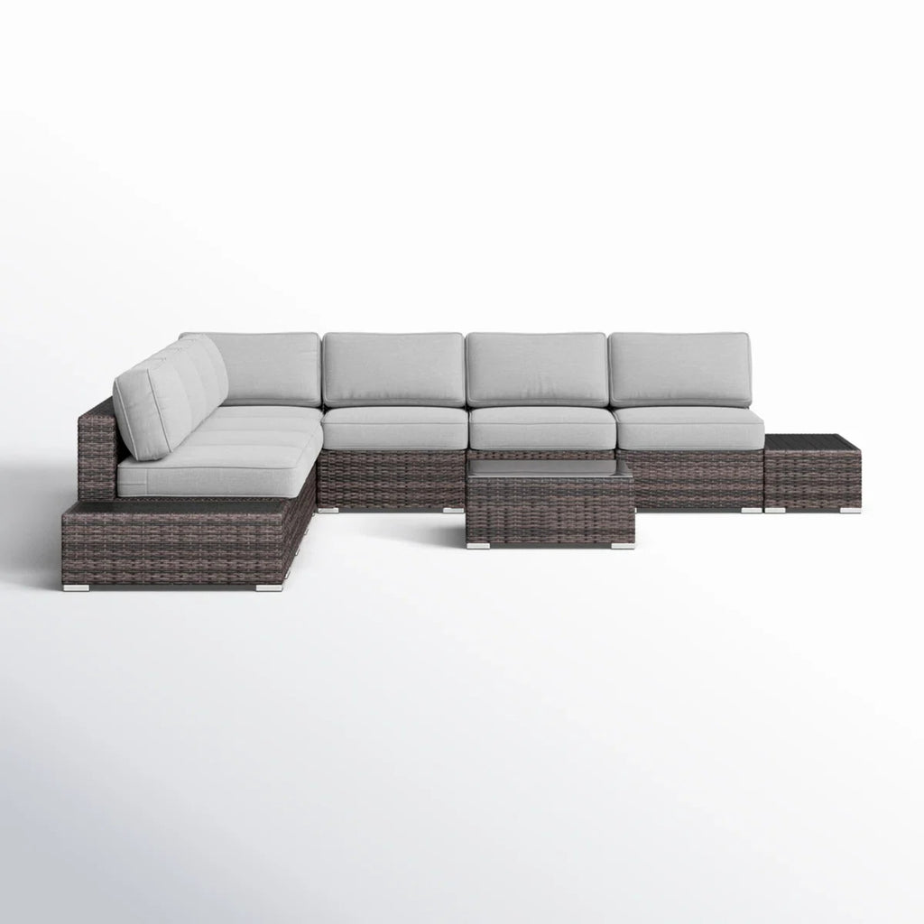 Wicker 6-Person Sectional Seating Group with Plush Cushions