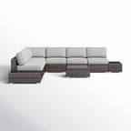 Wicker 6-Person Sectional Seating Group with Plush Cushions